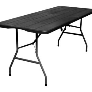 Mesa Plegable Multifuncional 180 x 74 x 74 cm, acabado efecto madera en negro, sobre plegable y con asa para su desplazamiento