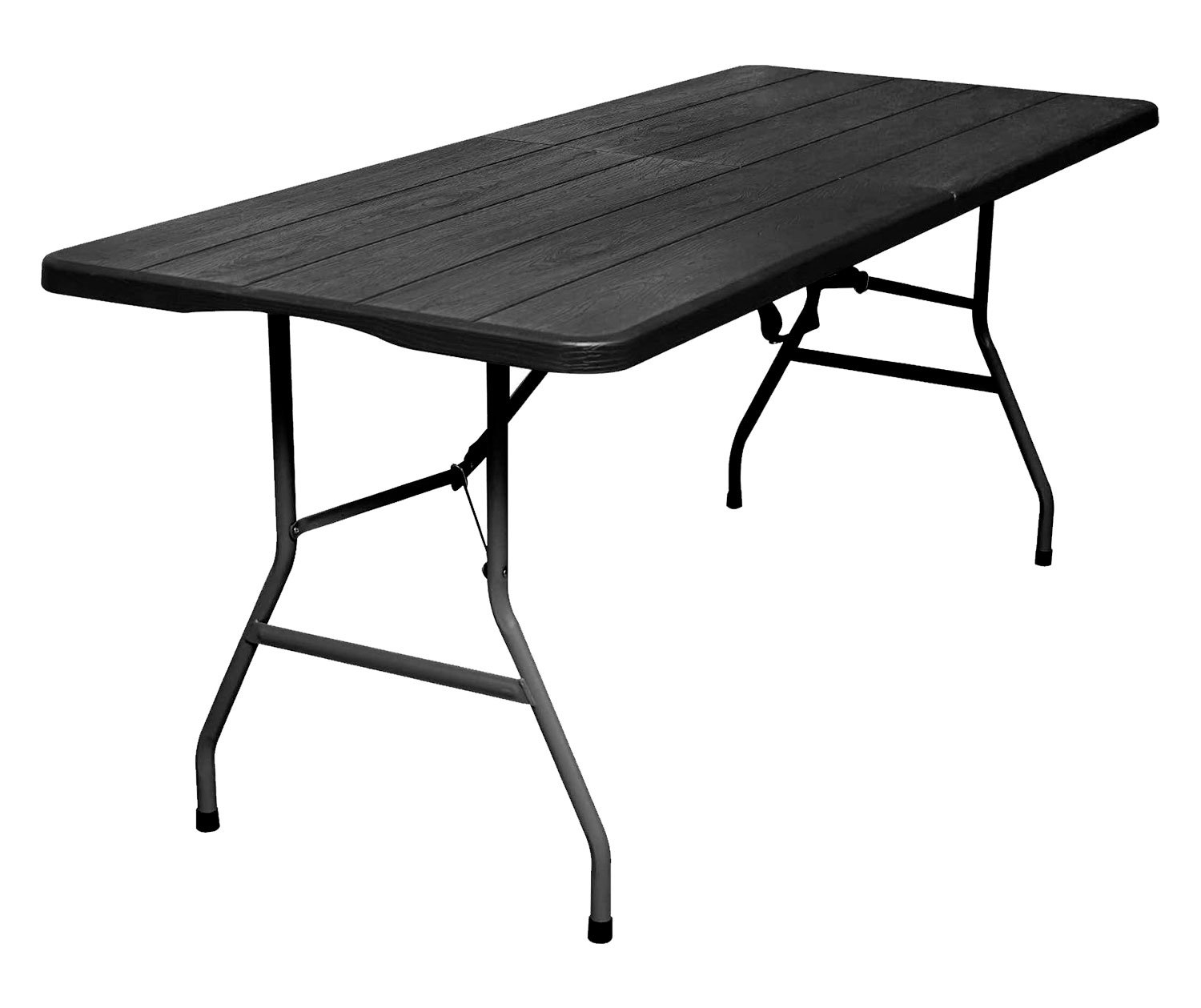 Mesa Plegable Multifuncional 180 x 74 x 74 cm, acabado efecto madera en negro, sobre plegable y con asa para su desplazamiento