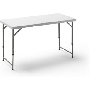 Mesa Plegable Multifuncional de Altura regulable 120 x 60 x 52,5-75 cm, plegado y asa para su desplazamiento