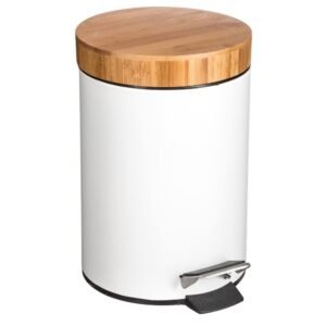 WellHome - Papelera Metalica 3L Diseno En Bambu 'Natureo' Ideal Para Bano O Escritorio